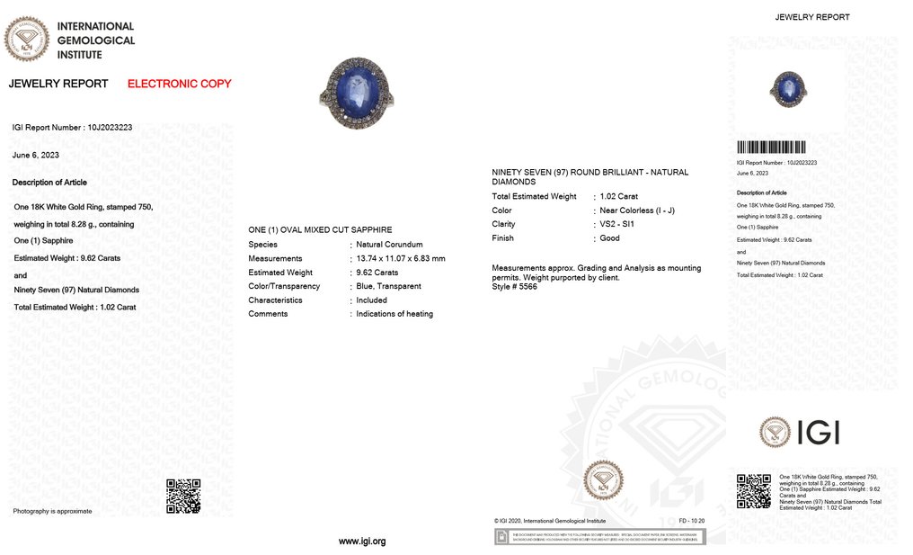 GRS 9.62 Carat Ceylon Blue Sapphire & 1.02Ct Diamonds Halo - 18 karat Hvitt gull - Ring - 9.62 ct Safir - Diamanter #3.2