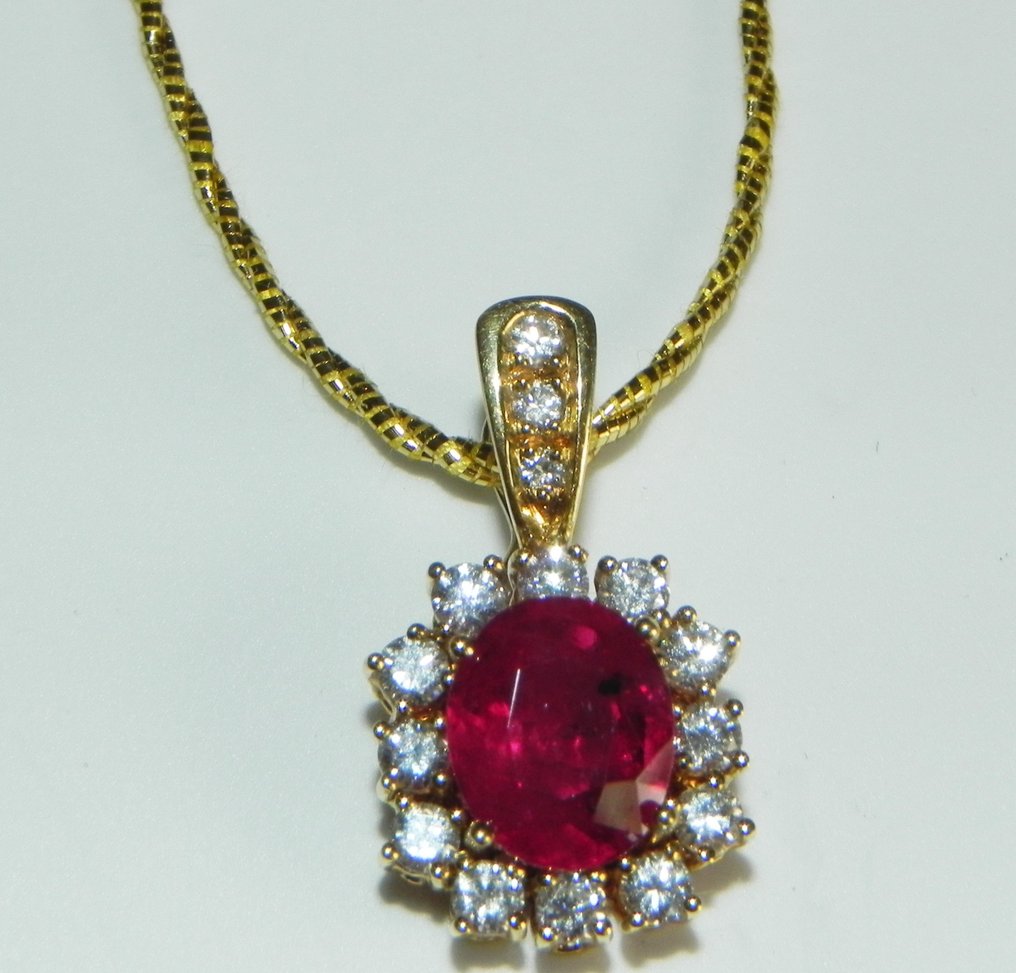 Pendentif - 18 carats Or jaune Rubis - Diamant #2.1