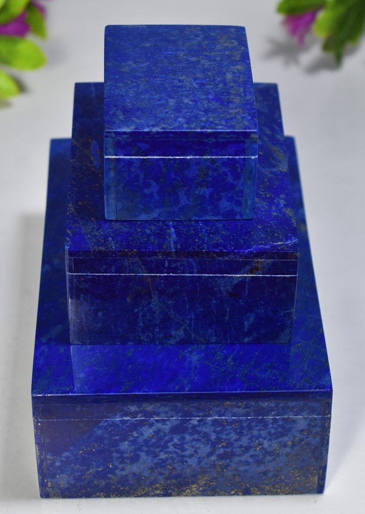 3 Pieces Set Of Lapis Lazuli Jewelry Boxes - Height: 49 mm - Width: 98 mm- 1576 g - (3) #3.2