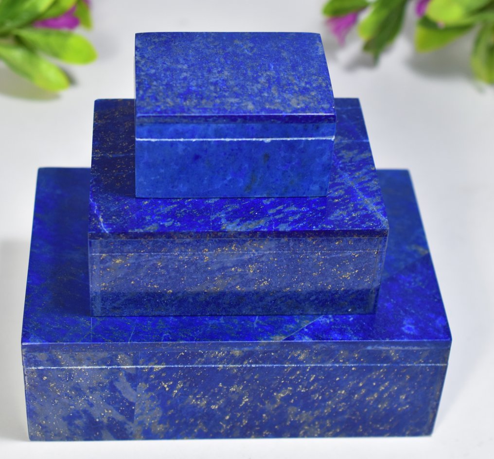 3 Pieces Set Of Lapis Lazuli Jewelry Boxes - Height: 49 mm - Width: 98 mm- 1576 g - (3) #1.0