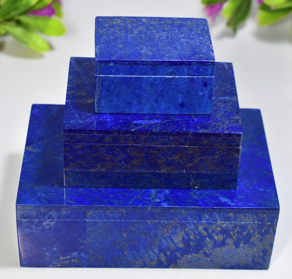 3 Pieces Set Of Lapis Lazuli Jewelry Boxes - Height: 49 mm - Width: 98 mm- 1576 g - (3) #4.3