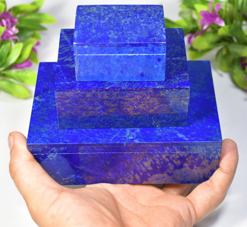 3 Pieces Set Of Lapis Lazuli Jewelry Boxes - Height: 49 mm - Width: 98 mm- 1576 g - (3) #2.1
