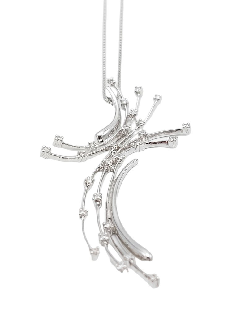 Yukiko - 18 kt. White gold - Necklace with pendant - 0.27 ct Diamond #1.2