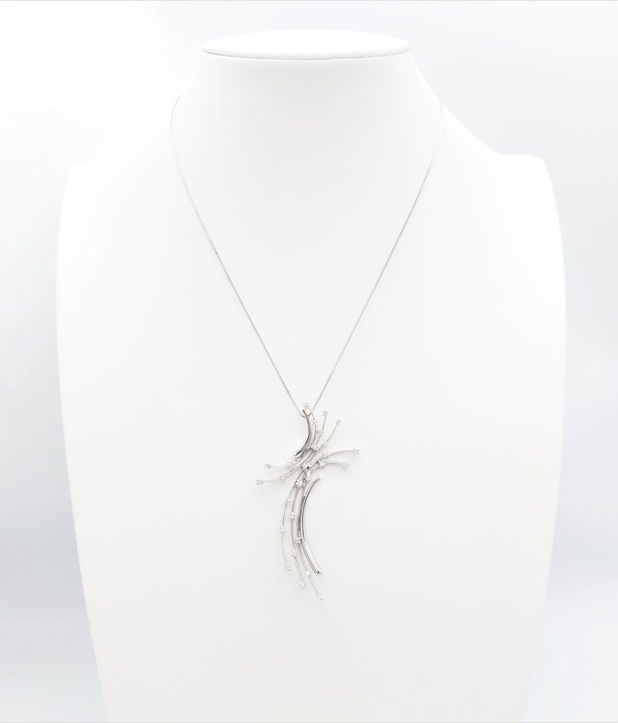 Yukiko - 18 kt. White gold - Necklace with pendant - 0.27 ct Diamond #2.1
