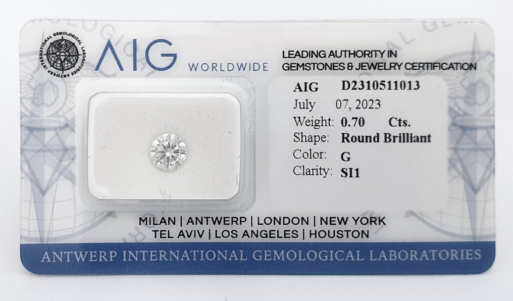 1 pcs Diamant  (Natural)  - 0.70 ct - Rotund - G - SI1 - (AIG Israel) Laboratoarele gemologice internaționale din Anvers #1.1