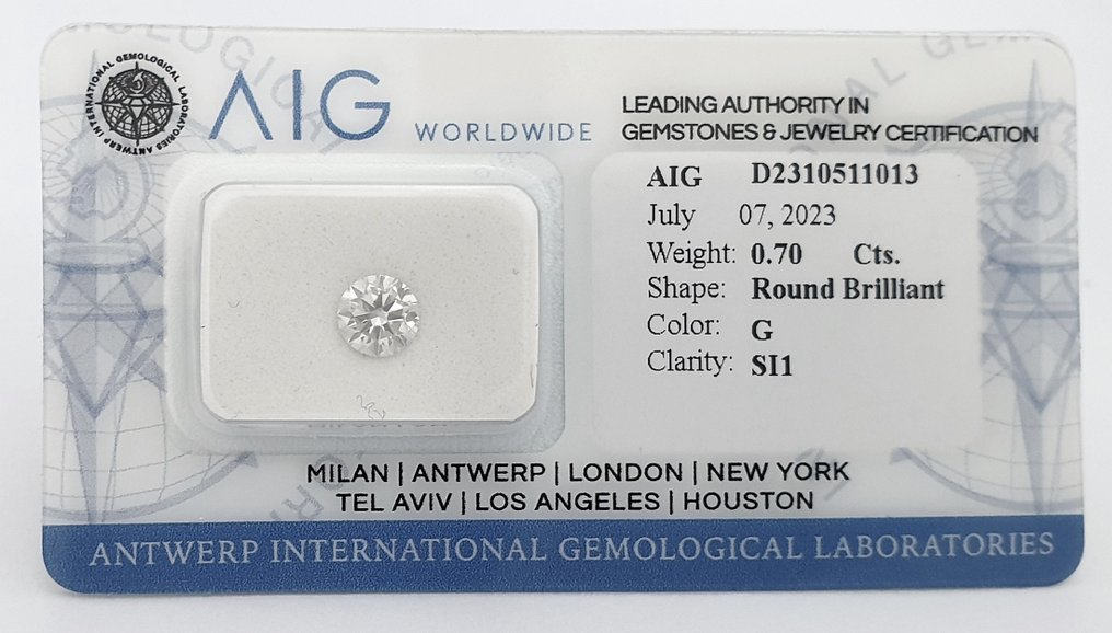 1 pcs Diamant  (Natural)  - 0.70 ct - Rotund - G - SI1 - (AIG Israel) Laboratoarele gemologice internaționale din Anvers #3.2