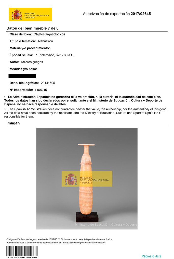 Αρχαία Αιγυπτιακή Αλαβάστρο Αλάβαστρο. Περίοδος των Πτολεμαίων, 323 - 30 π.Χ. Ύψος: 23,5 εκ. Άδεια Εξαγωγής Ισπανίας. #3.2