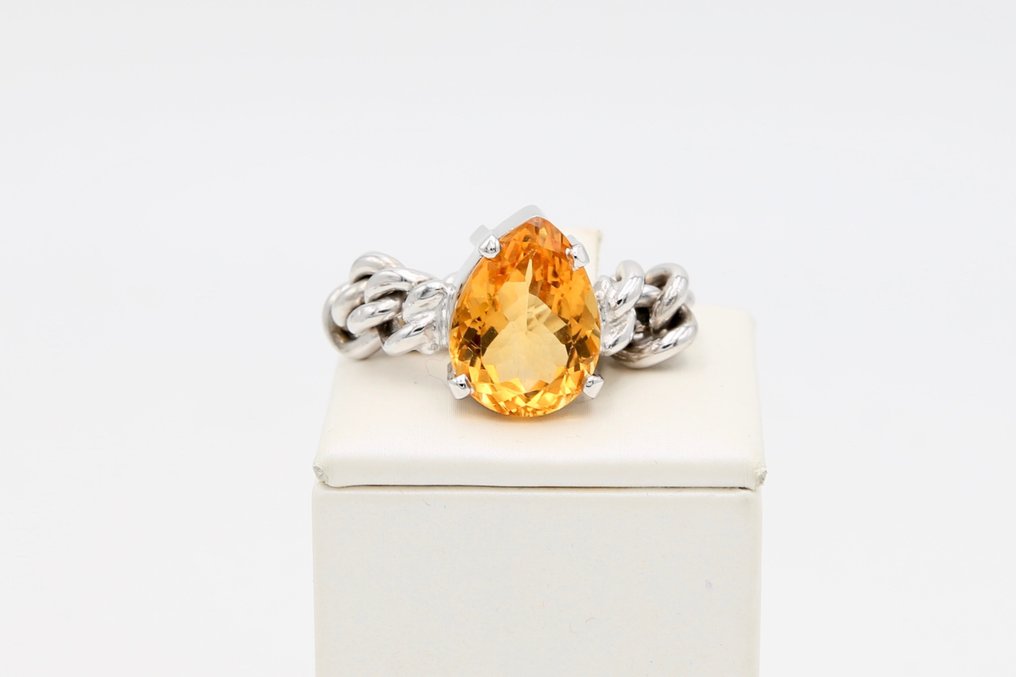戒指 - 18K包金 白金 黄水晶  #2.1