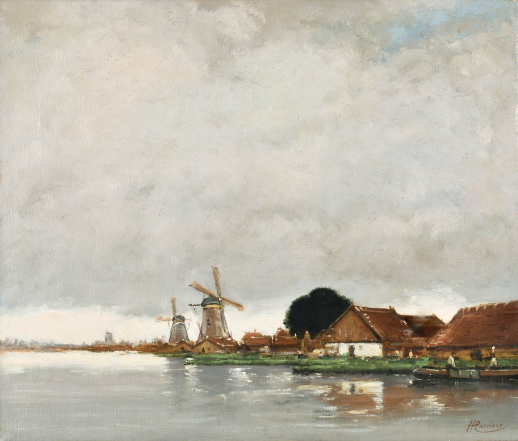 Henri Cassiers (1858-1944) - A typical Dutch scene with wind mills #1.1