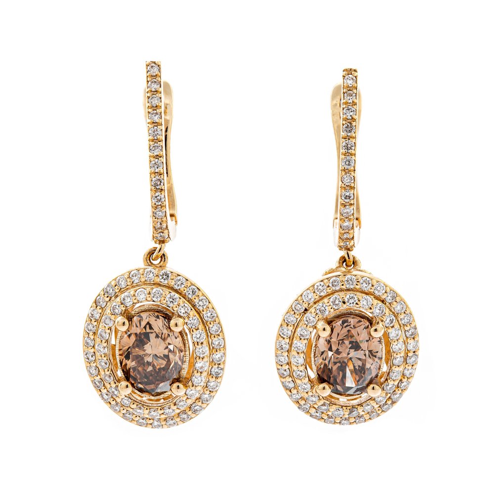 Orecchini - 14 carati Oro giallo -  2.66ct. tw. Marrone Diamante  (Colorato naturale) - Diamante #1.1
