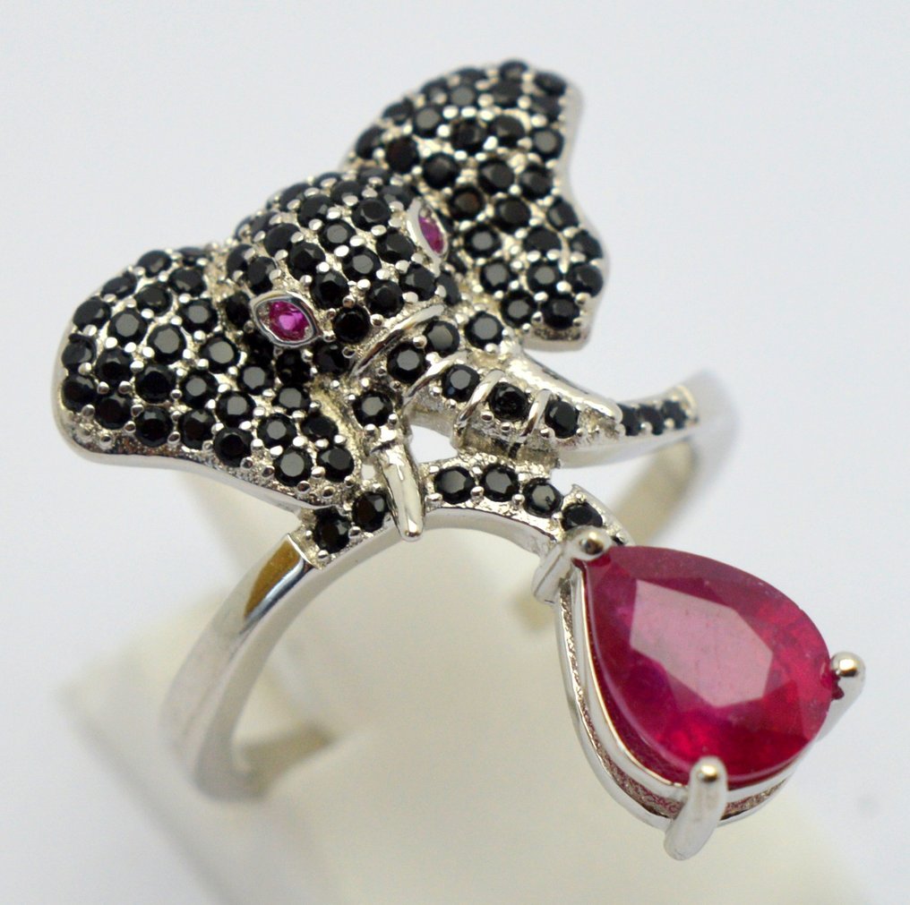 Rubino - Argento - Anello - Elefante #1.0