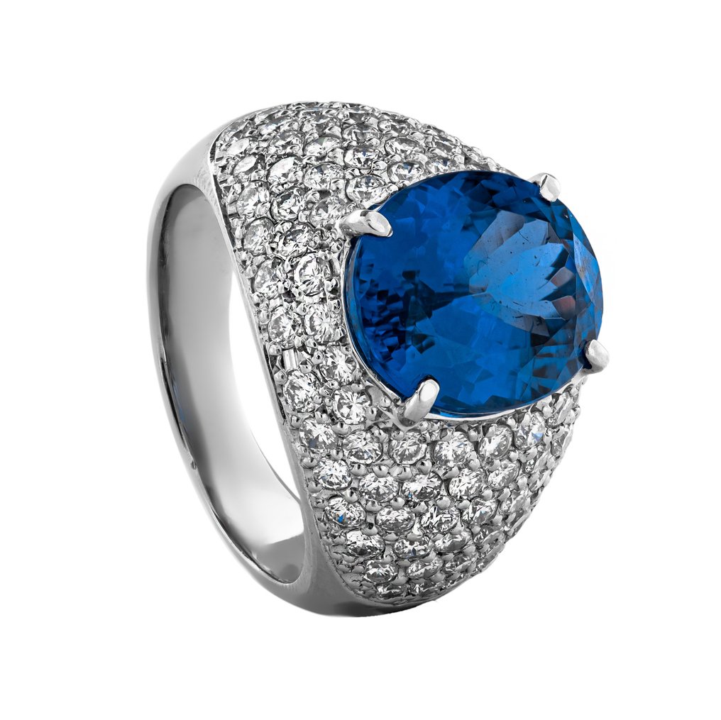 Ring Platin -  6.81ct. tw. Tanzanit - Diamant #1.1