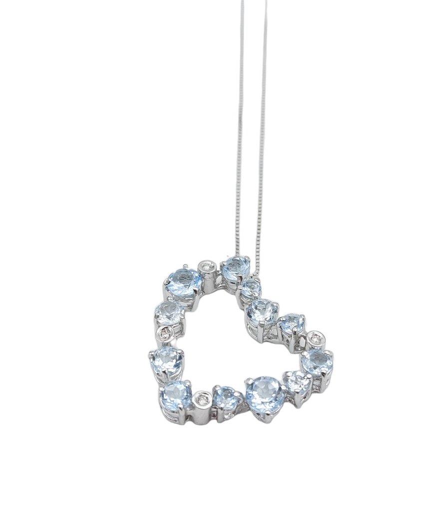 Kiara - 18 克拉 白金 - 項鏈配吊墜 - 2.30 ct 海藍寶石 - Diamonds #1.2