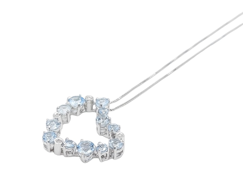 Kiara - 吊坠项链 - 18K包金 白金 -  2.38ct. tw. 海蓝宝石 - 钻石 #3.2