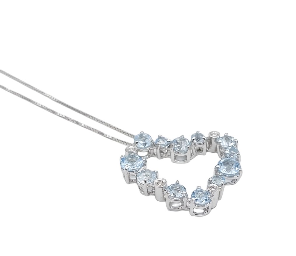 Kiara - 18 kraat Hvidguld - Halskæde med vedhæng - 2.30 ct Akvamarin - Diamanter #2.1