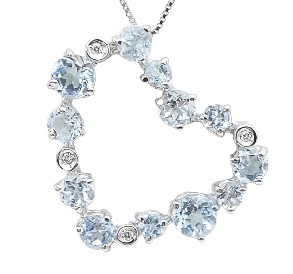 Kiara - 18 carats Or blanc - Collier et pendentif - 2.30 ct Aigue-marine - Diamants #1.1
