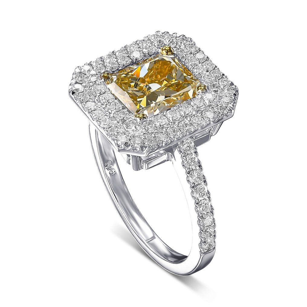 2.71 Cttw Fancy Yellow Diamonds Halo - 18K包金 白金, 黄金 - 戒指 - 2.01 ct 钻石 - Diamonds #3.2