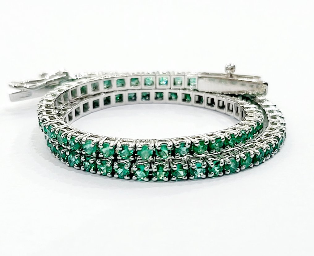18 kt. White gold - Bracelet, Necklace with pendant - 2.80 ct Emerald #1.1