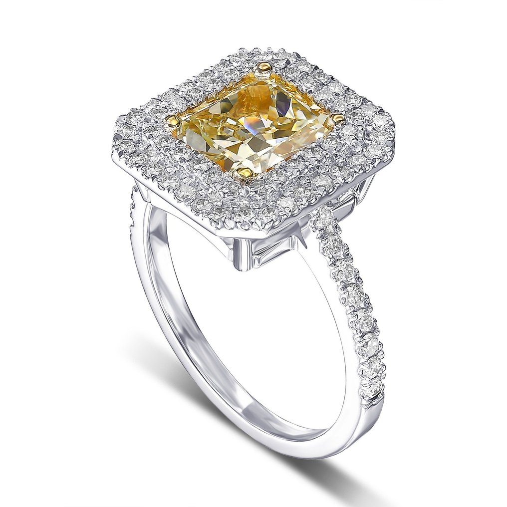 2.71 Cttw Fancy Yellow Diamonds Halo - 18 karat Gull, Hvitt gull - Ring - 2.01 ct Diamant - Diamanter #3.1