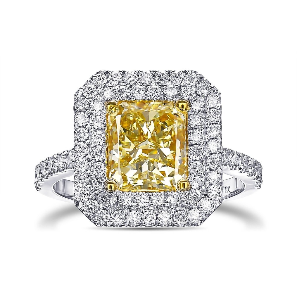 2.71 Cttw Fancy Yellow Diamonds Halo - 18 karat Gull, Hvitt gull - Ring - 2.01 ct Diamant - Diamanter #1.1