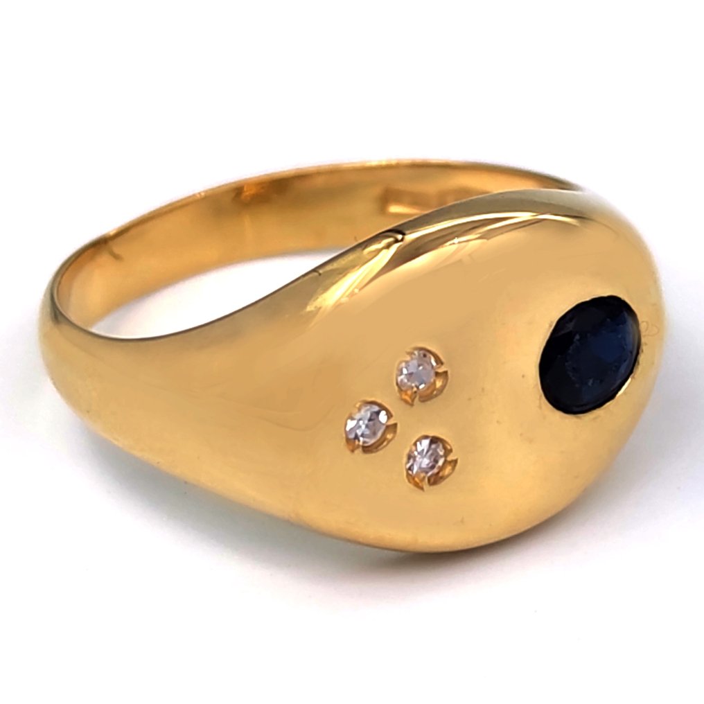 Ring - 18 kt Gelbgold -  0.05 tw. Diamant - Saphir  #1.2