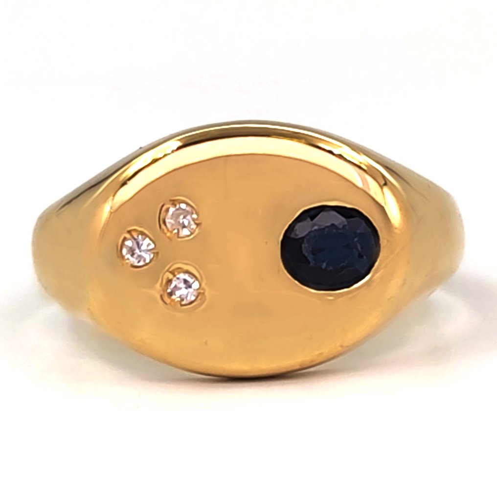 Ring - 18 kt Gelbgold -  0.05 tw. Diamant - Saphir  #1.1