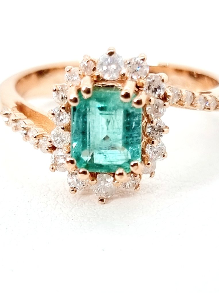 Ring - 18 kt. Rose gold Emerald - Diamond #1.1