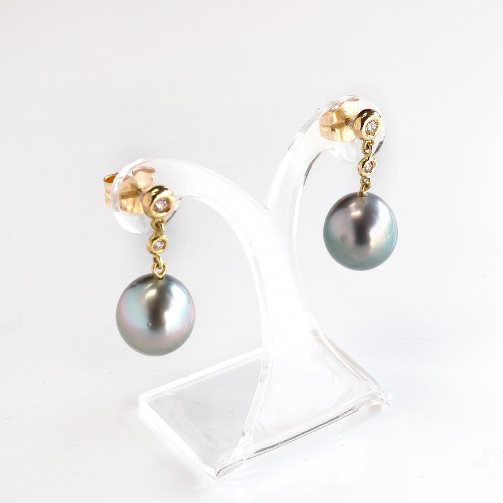 Ohrringe - 18 kt Gelbgold Diamant  (Natürlich) - Perle #1.1