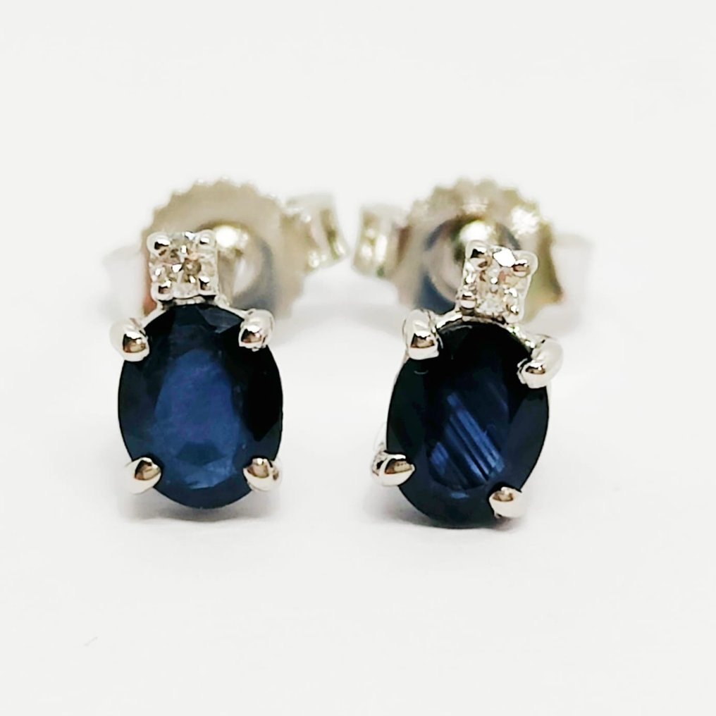 没有保留价 - 耳环 - 18K包金 白金 蓝宝石 - 钻石 #1.0