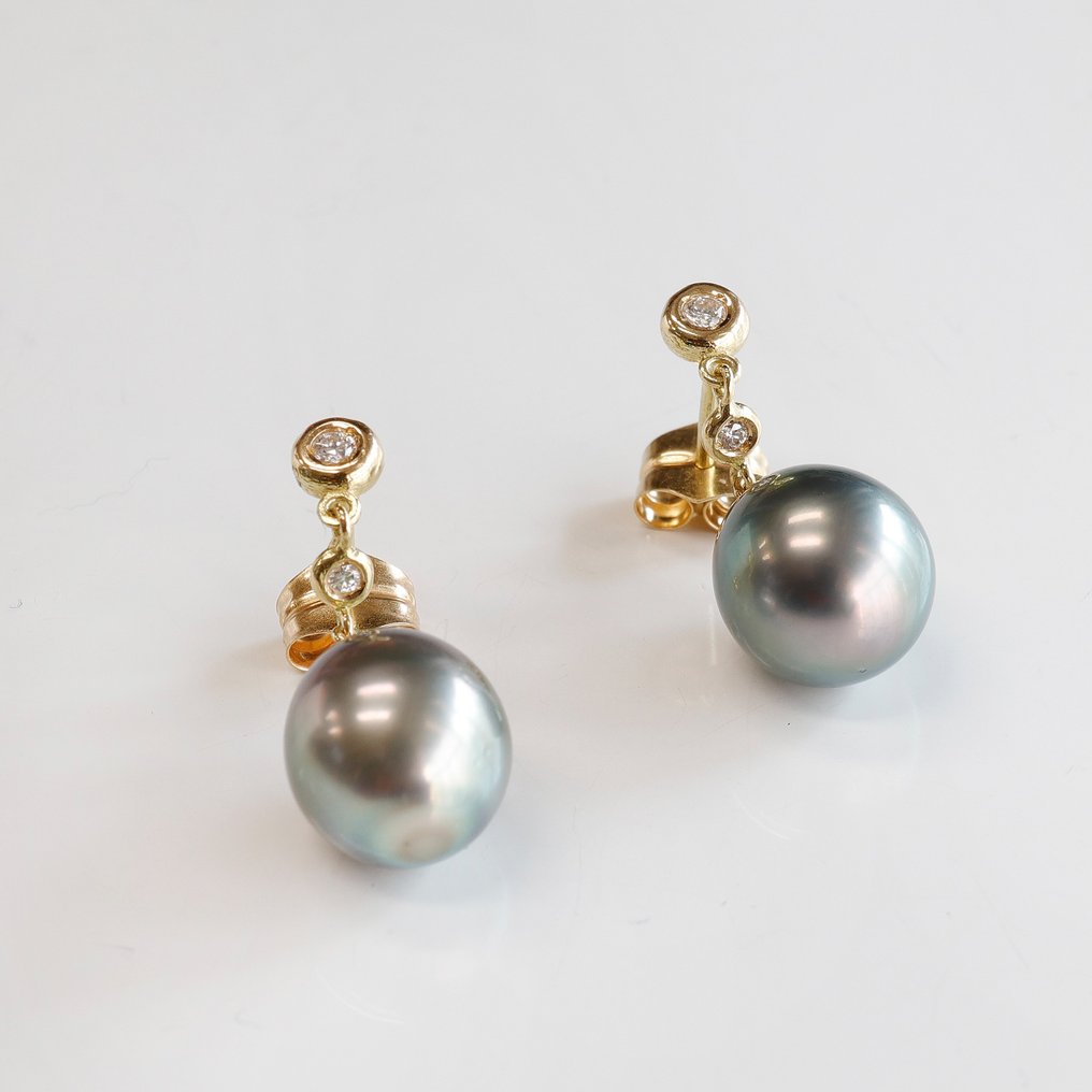 Ohrringe - 18 kt Gelbgold Diamant  (Natürlich) - Perle #1.2