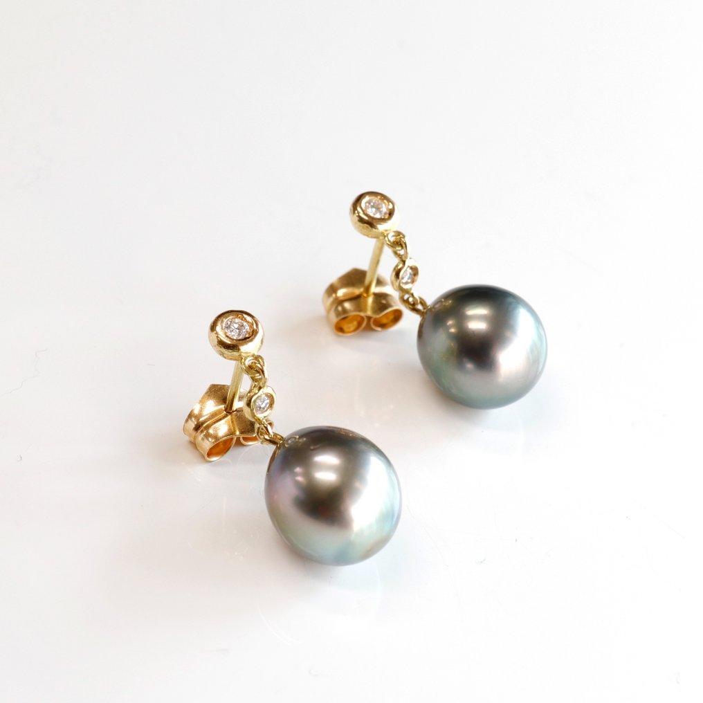 Ohrringe - 18 kt Gelbgold Diamant  (Natürlich) - Perle #2.1