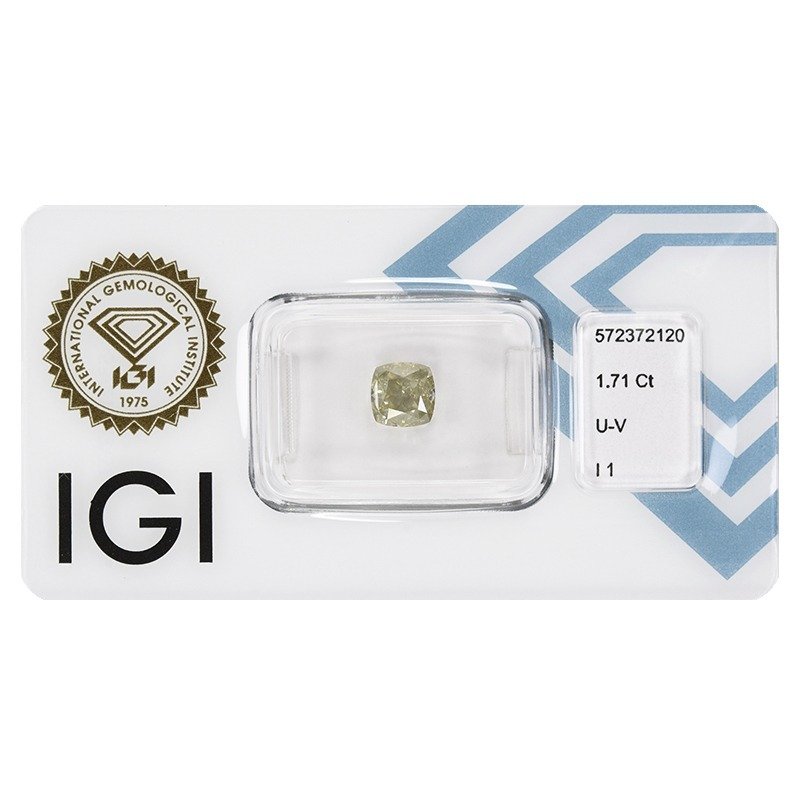 1 pcs Diamante  (Colorato naturale)  - 1.71 ct - Cuscino - I1 - International Gemological Institute (IGI) #1.1