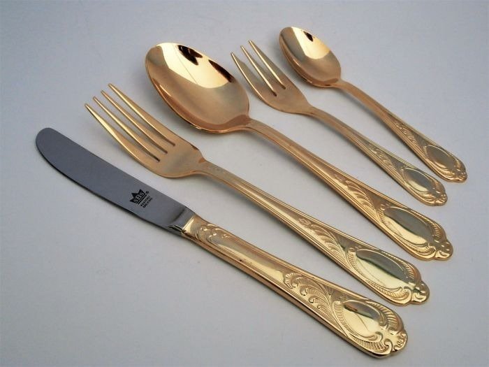 Solingen - Besteck (70) - Modell Wien - 12-Personen-Besteck, 23/24 Karat vergoldet, in originaler Koffer - Vergoldet #2.1