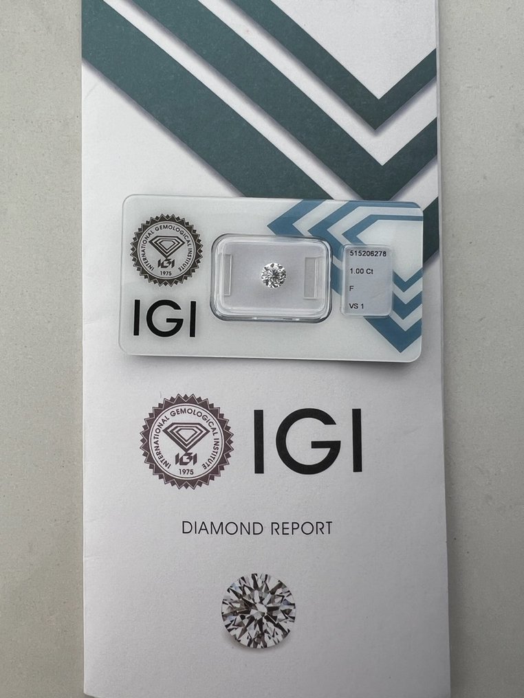 1 pcs Diamante  (Naturale)  - 1.00 ct - Rotondo - F - VS2 - Gemological Institute of America (GIA) #1.1