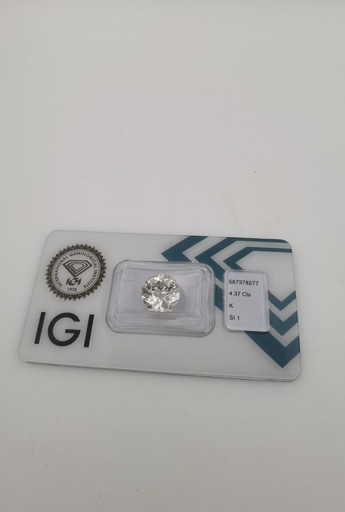 1 pcs Diament  (Naturalny)  - 4.37 ct - okrągły - K - SI1 (z nieznacznymi inkluzjami) - International Gemological Institute (IGI) #1.1