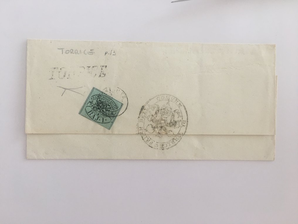 Italian Ancient States - Papal State  - Cover in excellent condition from Torrice (13 points) to Ripi, franked with 2 baj. (Sassone n. 2) - Sassone N. 2 #2.1