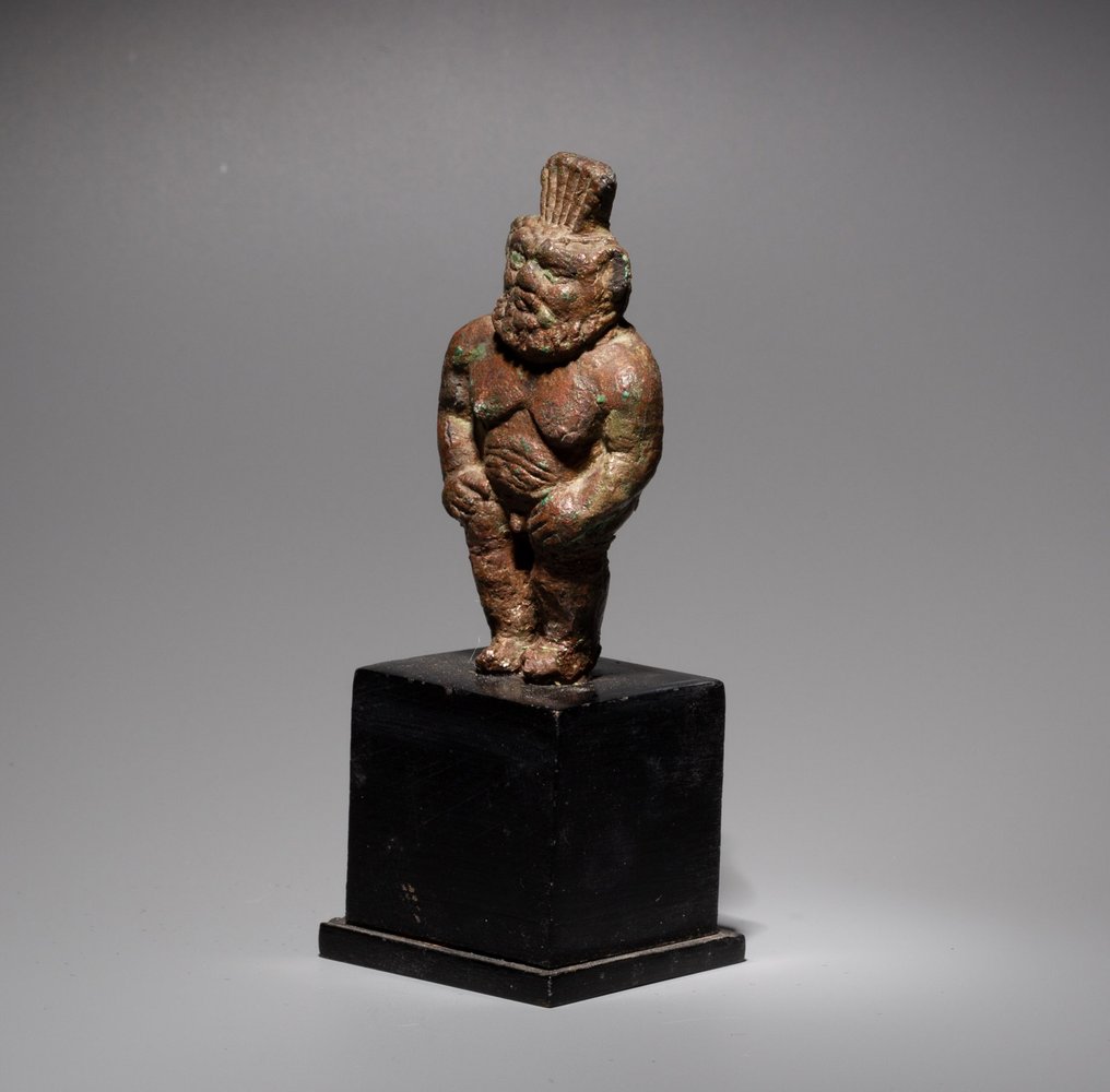 Oud-Egyptisch Brons God Bes. Late periode, 664 - 332 v.Chr. 10cm H. #2.1