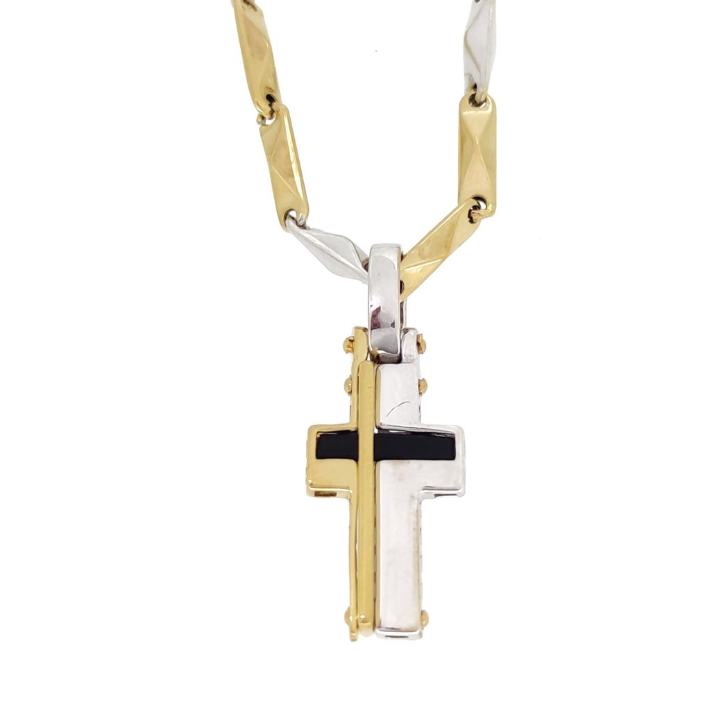 Halsband med hänge Gult guld, Vittguld, 18 karat Onyx #1.2