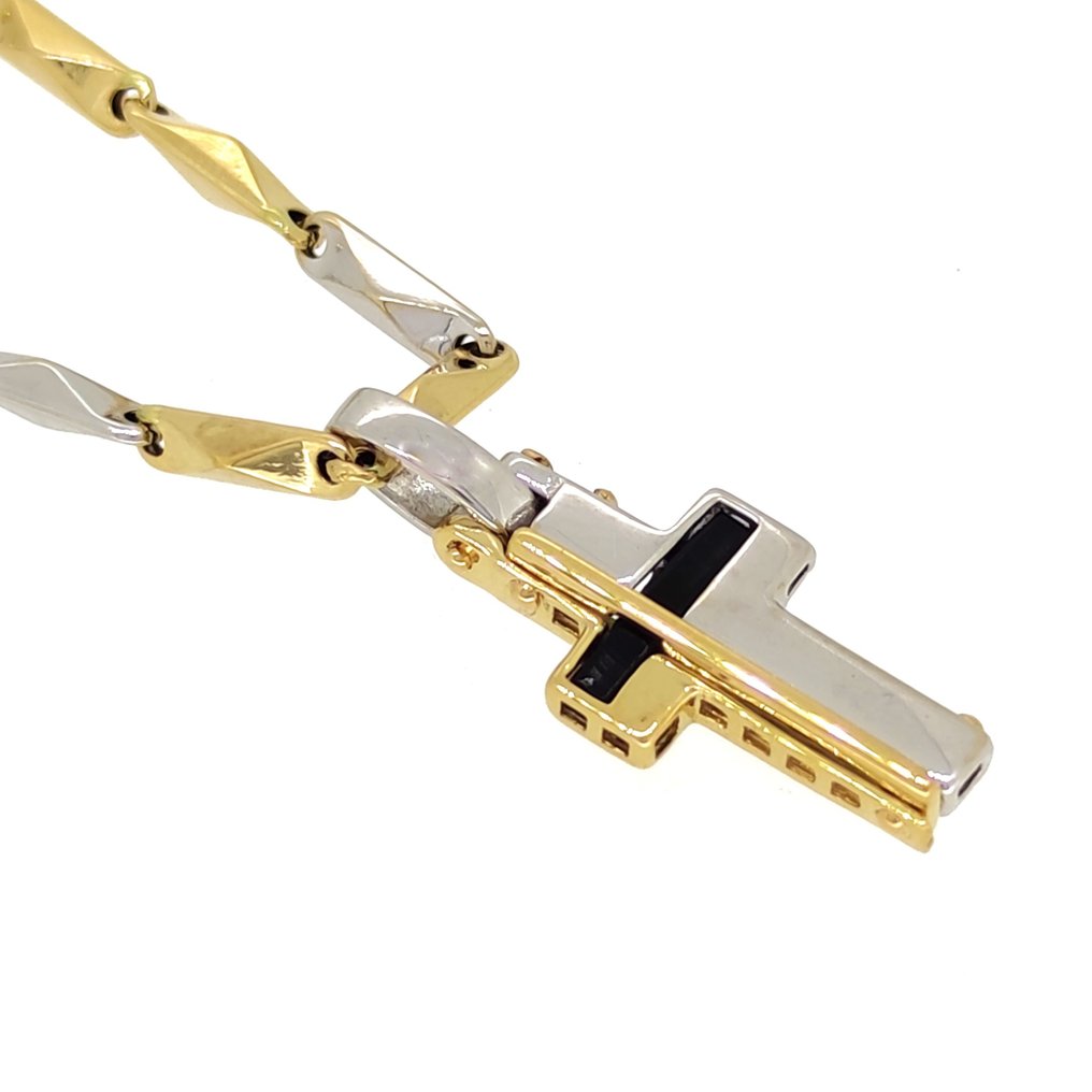 Halsband med hänge Gult guld, Vittguld, 18 karat Onyx #1.1