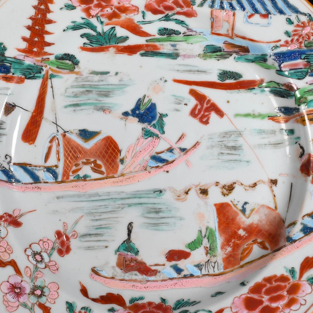 Plate - Assiette en porcelaine à décor d'une scène de rivière - Porcelain #1.0