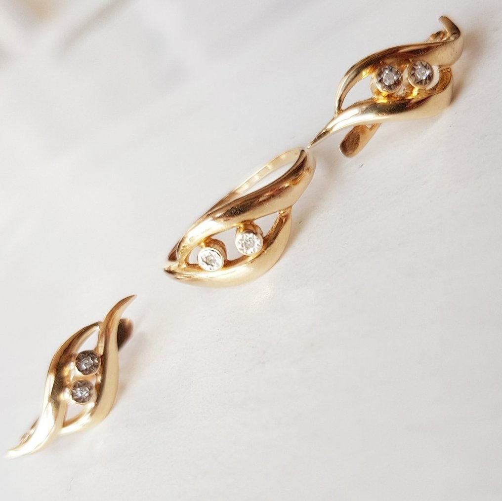 2 részes ékszerszett - 18 kt. Sárga arany - 0.06ct. tw. Gyémánt (Természetes) #2.1
