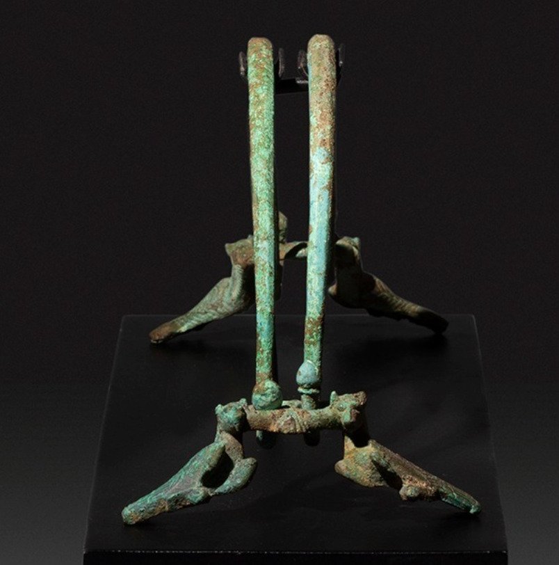 Etruscan Bronze Handles of a vase decorated with fantastic creatures. Spanish Export License. #1.1