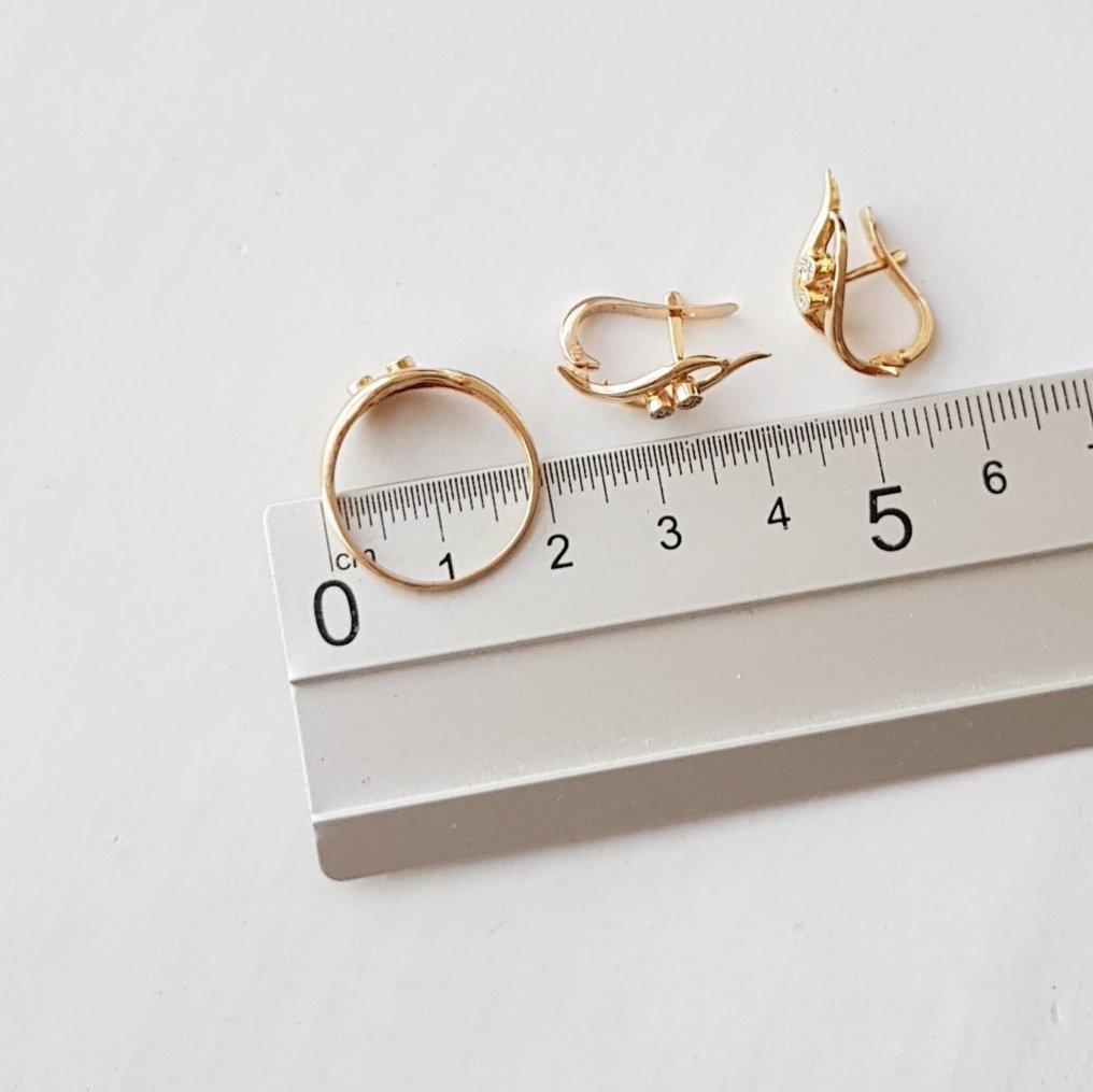 2 részes ékszerszett - 18 kt. Sárga arany - 0.06ct. tw. Gyémánt (Természetes) #3.2