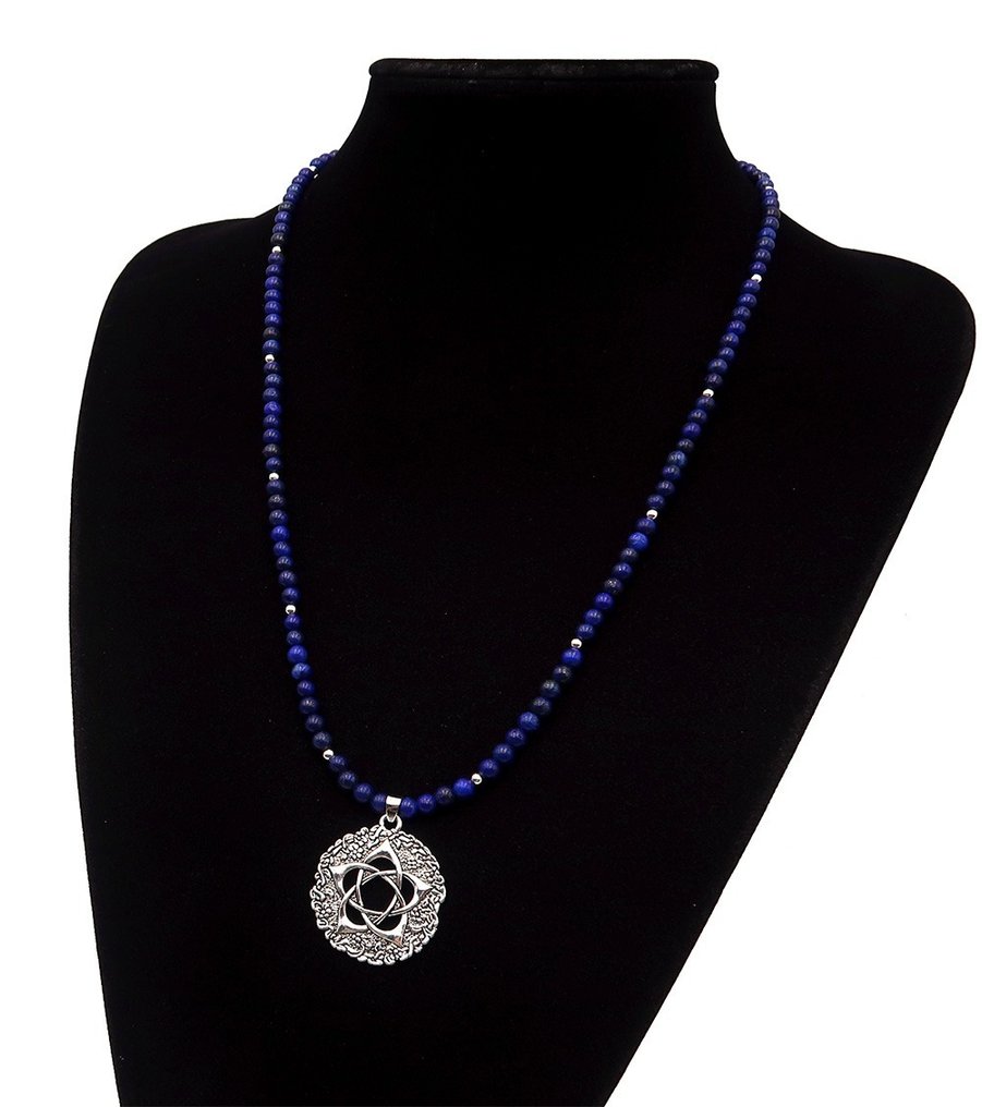 青金石 - 青金石莲花项链:精神觉醒与深度宁静——扣子,银质珠子 - 頸鏈 #4.3