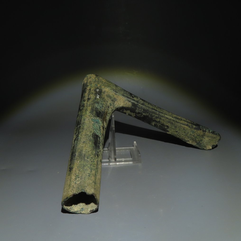 Middle East, Luristan, Iran Bronze Ax Blade. 1st Millennium BC. 17.8 cm L. Spanish Import License. #1.2