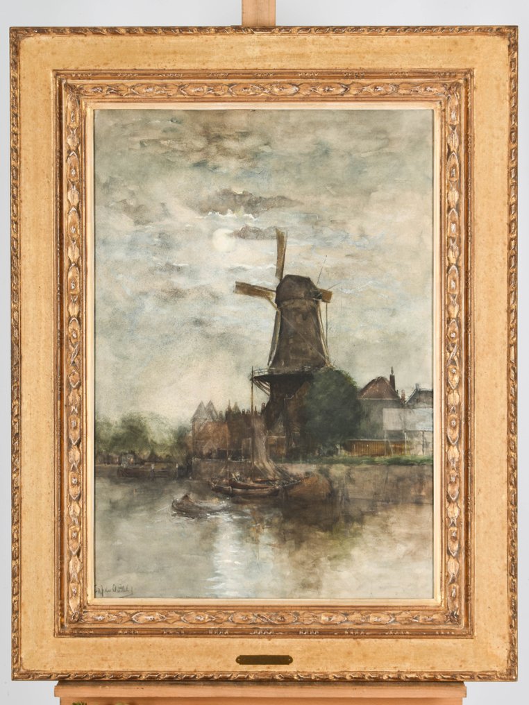 Fredericus Jacobus van Rossum Du Chattel (1856-1917) - Dutch wind mill by the moonlight #1.2