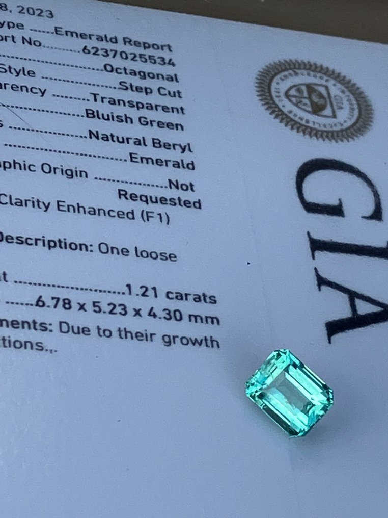1 pcs Grøn Smaragd - 1.21 ct - Gemological Institute of America (GIA) #3.2
