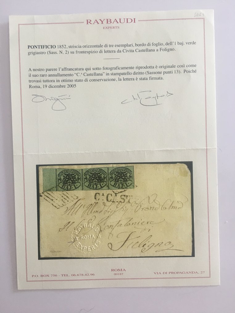 State Italiene Antice - Statul Papal - Acoperire frumoasă din Civita Castellana (12 puncte) către Foligno - Sassone N. 2. - Sassone N. 2 #3.2