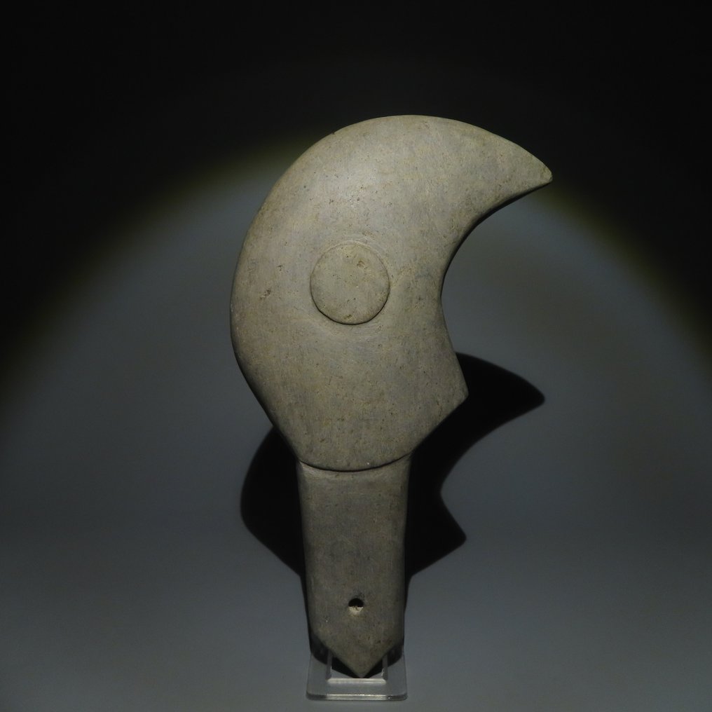 智利馬普切人 石 禮儀權杖。西元 1200 - 1500 年。 14 公分高。 #1.1