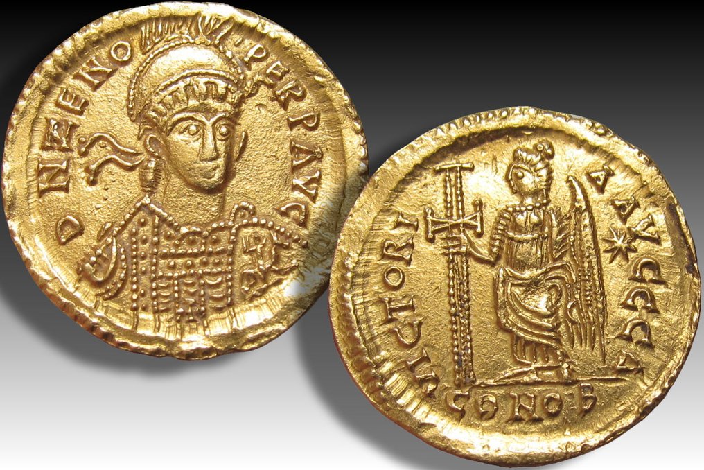 Imperio romano. Zenón (474-491 e. c.). Solidus uncertain western mint (struck under the Ostrogoths) 476-491 A.D. - extremely rare - #2.1